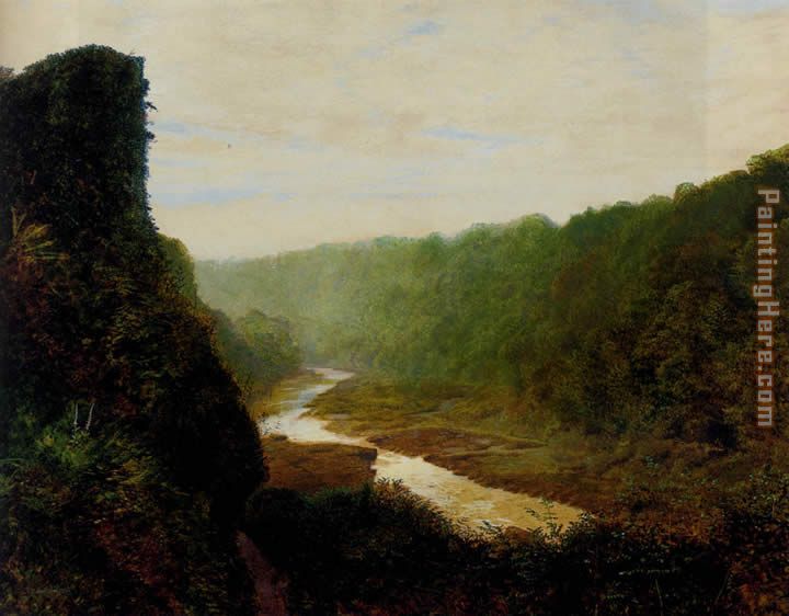 Landscape with a winding river painting - John Atkinson Grimshaw Landscape with a winding river art painting